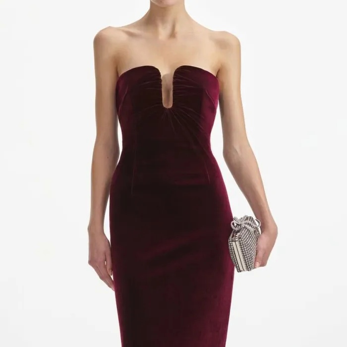 Self Portrait Wedding Guest Burgundy Velvet Midi Dress 8211 Women
