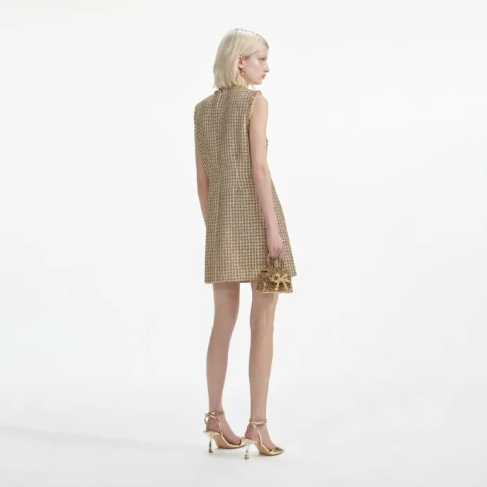 Self Portrait Wedding Guest Gold Boucle Embellished Mini Dress 8211 Women