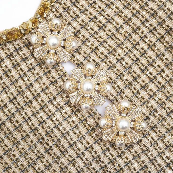 Self Portrait Wedding Guest Gold Boucle Embellished Mini Dress 8211 Women