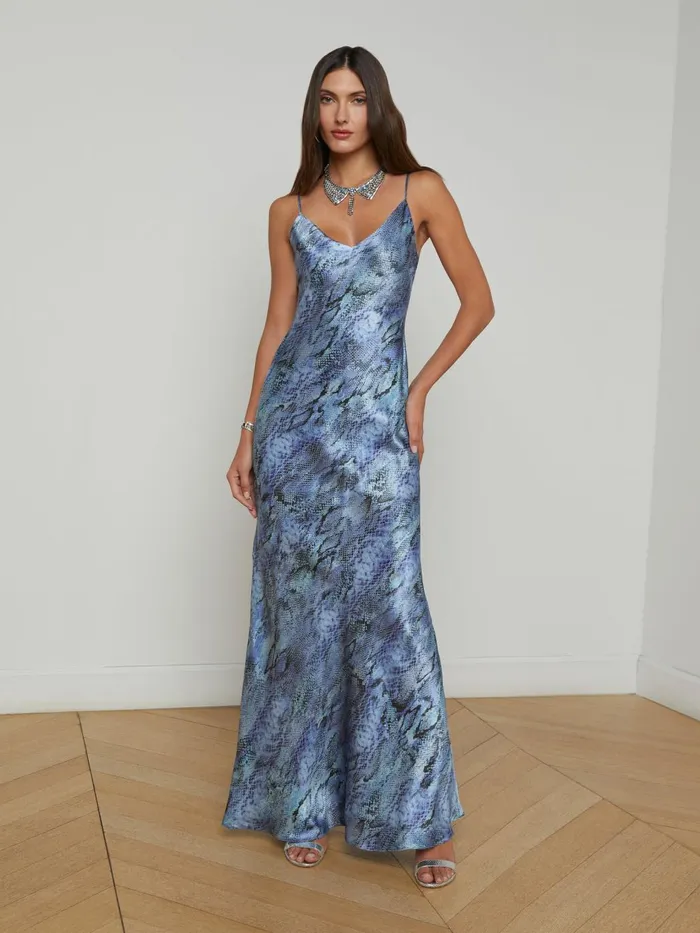 Serita Silk Slip Dress Blue Snake Women L039Agence Dresses and Jumpsuits