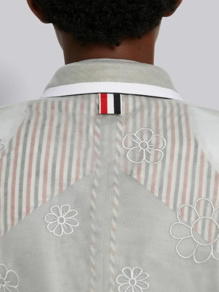 Sheer Soft Tulle Contrast Tipping Satin Stitch Floral Outline High Armhole Sport Coat Light Grey Women Thom Browne Jackets