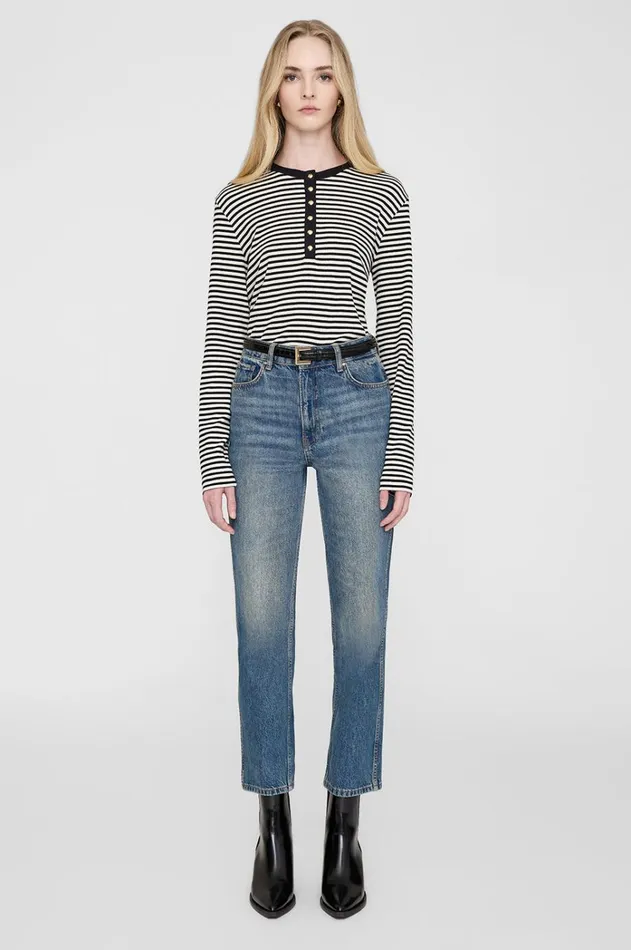 Shirts Women ANINE BING Alessia Long Sleeve Tee 8211 Cream And Black Stripe