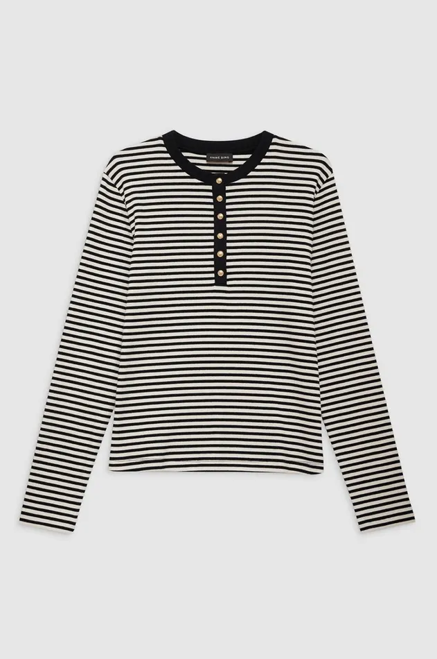 Shirts Women ANINE BING Alessia Long Sleeve Tee 8211 Cream And Black Stripe