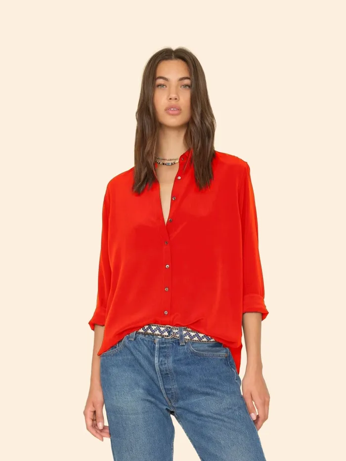 Shirts Women XRENA Flame Scarlet Beau Silk Shirt