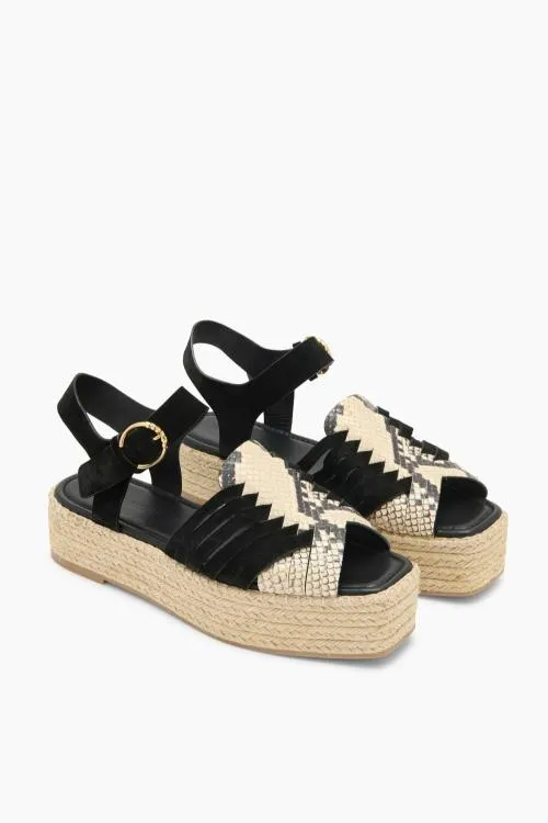 Shoes Women Ulla Johnson Elsa Espadrille Noir Python Colorblock Shoes Women Ulla Johnson Elsa Espadrille Noir Python Colorblock