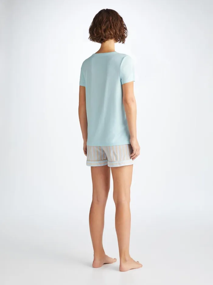 Short Sleeve TShirts Women Derek Rose TShirt Lara Micro Modal Stretch Ice Blue