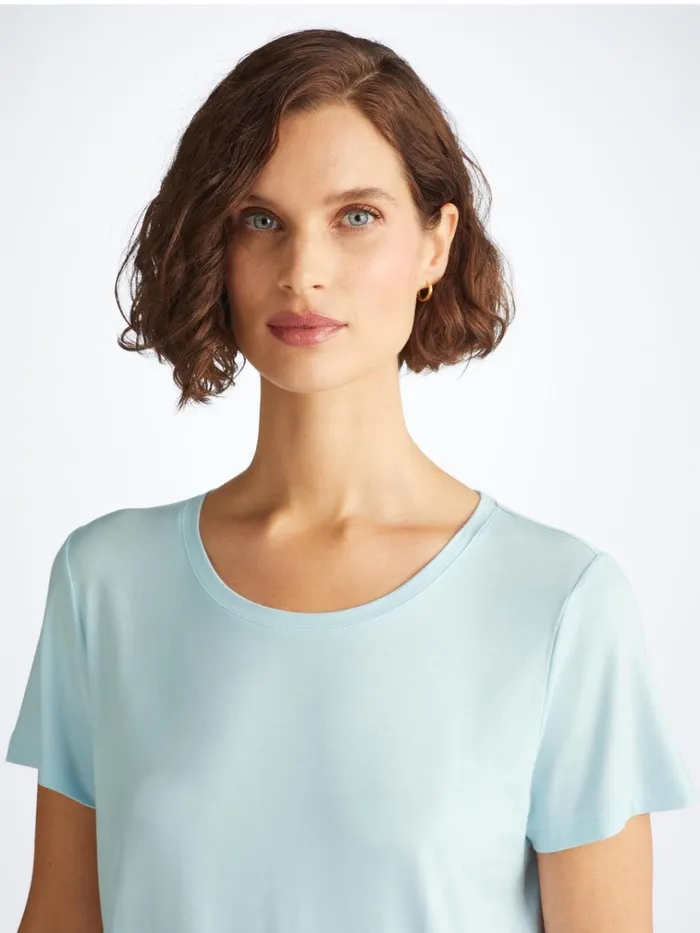 Short Sleeve TShirts Women Derek Rose TShirt Lara Micro Modal Stretch Ice Blue
