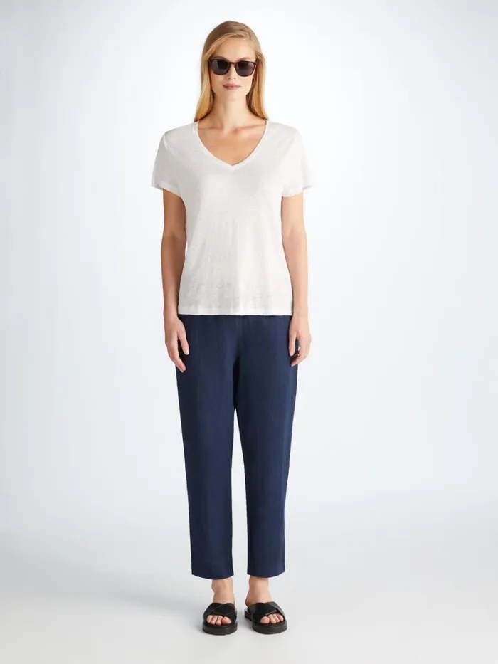 Short Sleeve TShirts Women Derek Rose VNeck TShirt Jordan Linen White