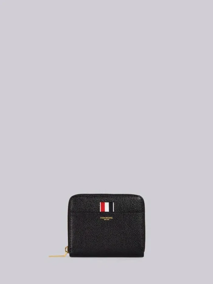 Short Zip Around Purse In Pebble Grain Black Women Thom Browne Purses and Wallets