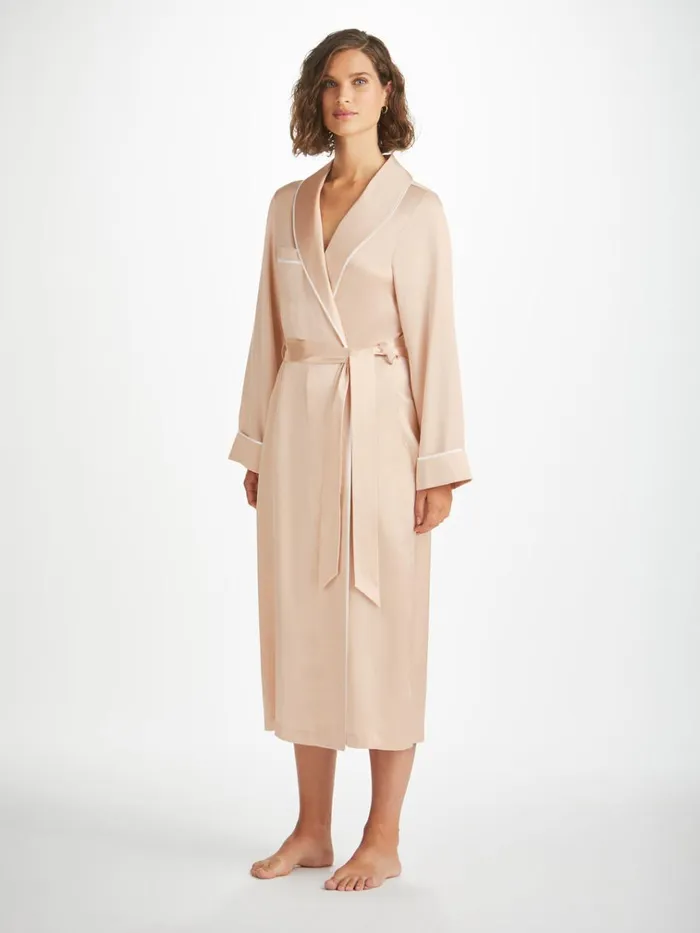 Silk Robes Women Derek Rose Long Robe Bailey Silk Satin Champagne