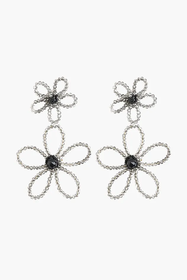 Silver Beaded Floral Drop Earrings