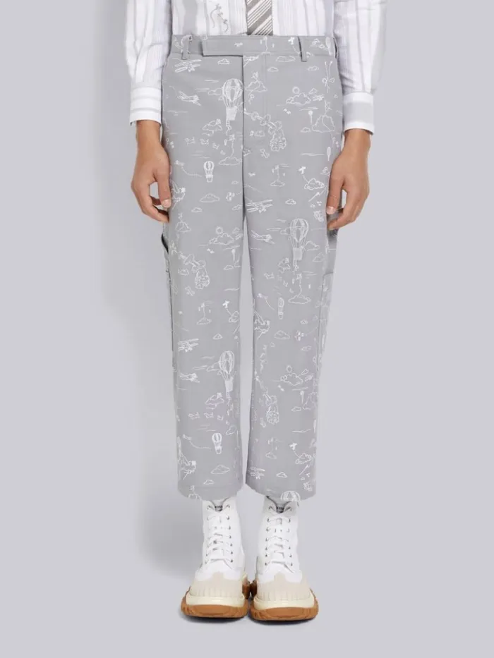 Sky Motif Printed Cotton Canvas Unconstructed Patch Pocket Trousers Medium Grey Men Thom Browne Trousers Sky Motif Printed Cotton Canvas Unconstructed Patch Pocket Trousers Medium Grey Men Thom Browne Trousers