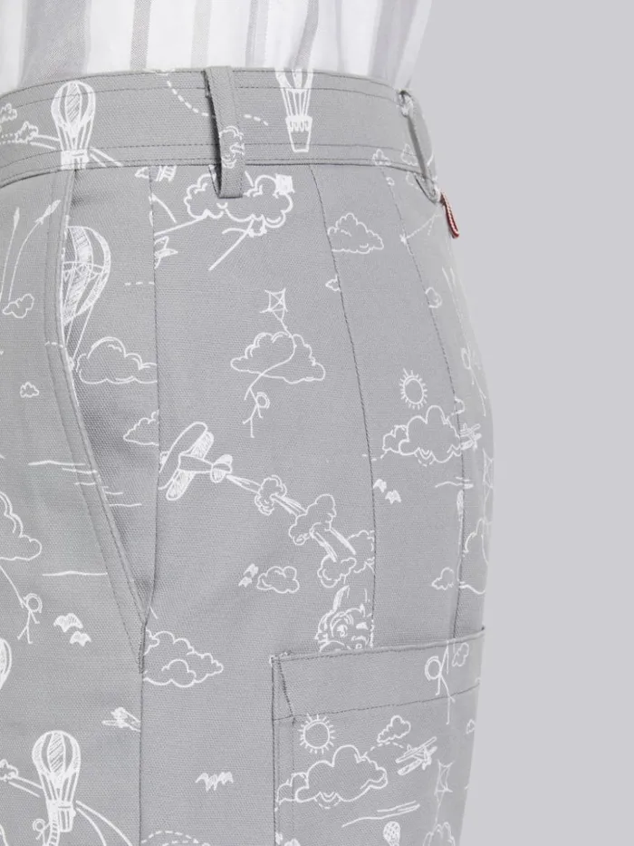 Sky Motif Printed Cotton Canvas Unconstructed Patch Pocket Trousers Medium Grey Men Thom Browne Trousers