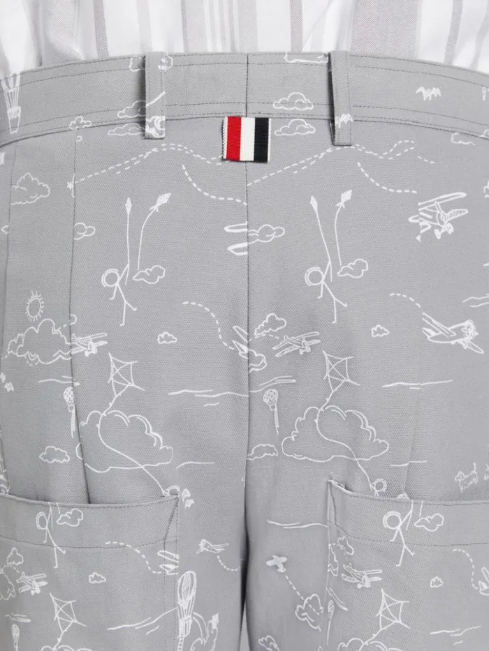 Sky Motif Printed Cotton Canvas Unconstructed Patch Pocket Trousers Medium Grey Men Thom Browne Trousers