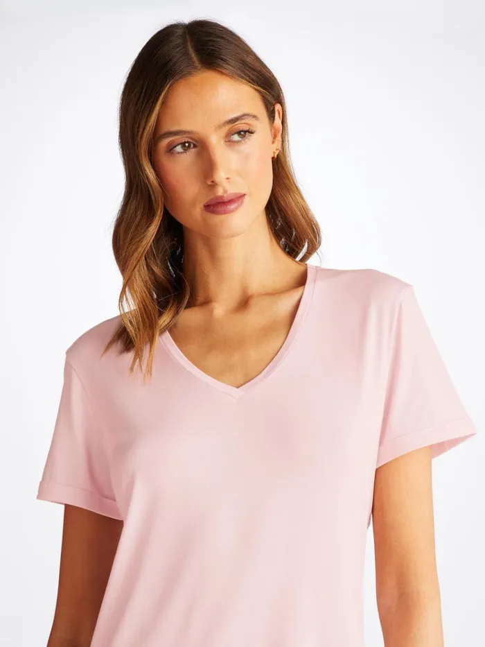 Sleep TShirts Women Derek Rose VNeck Sleep TShirt Lara Micro Modal Stretch Ballet Pink