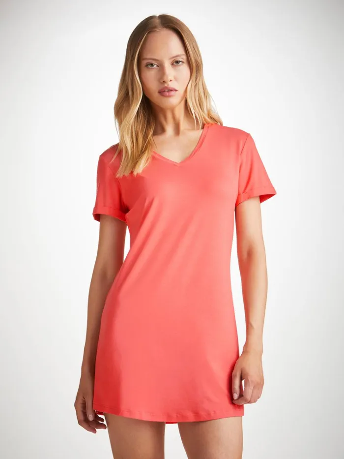 Sleep TShirts Women Derek Rose VNeck Sleep TShirt Lara Micro Modal Stretch Coral Sleep TShirts Women Derek Rose VNeck Sleep TShirt Lara Micro Modal Stretch Coral