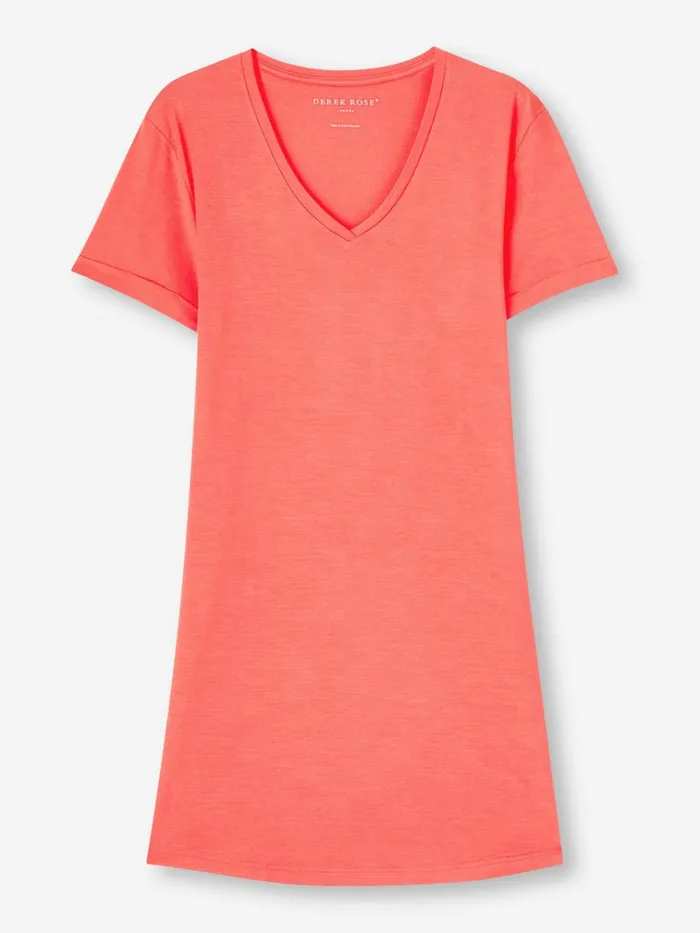 Sleep TShirts Women Derek Rose VNeck Sleep TShirt Lara Micro Modal Stretch Coral