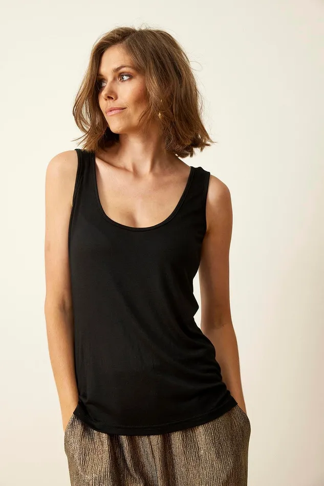 SLIP TANK TOP 16016 999 Black 999 Women IN FRONT TOPS TSHIRTS