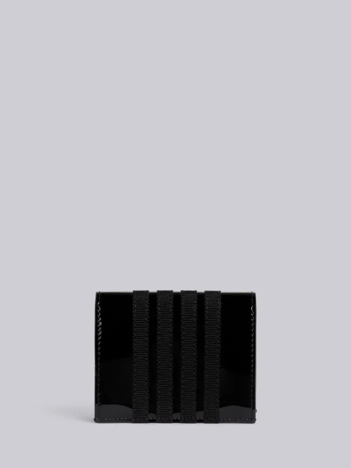 Soft Patent Leather Grosgrain 4bar Double Card Holder Black WomenMen Thom Browne Purses and Wallets