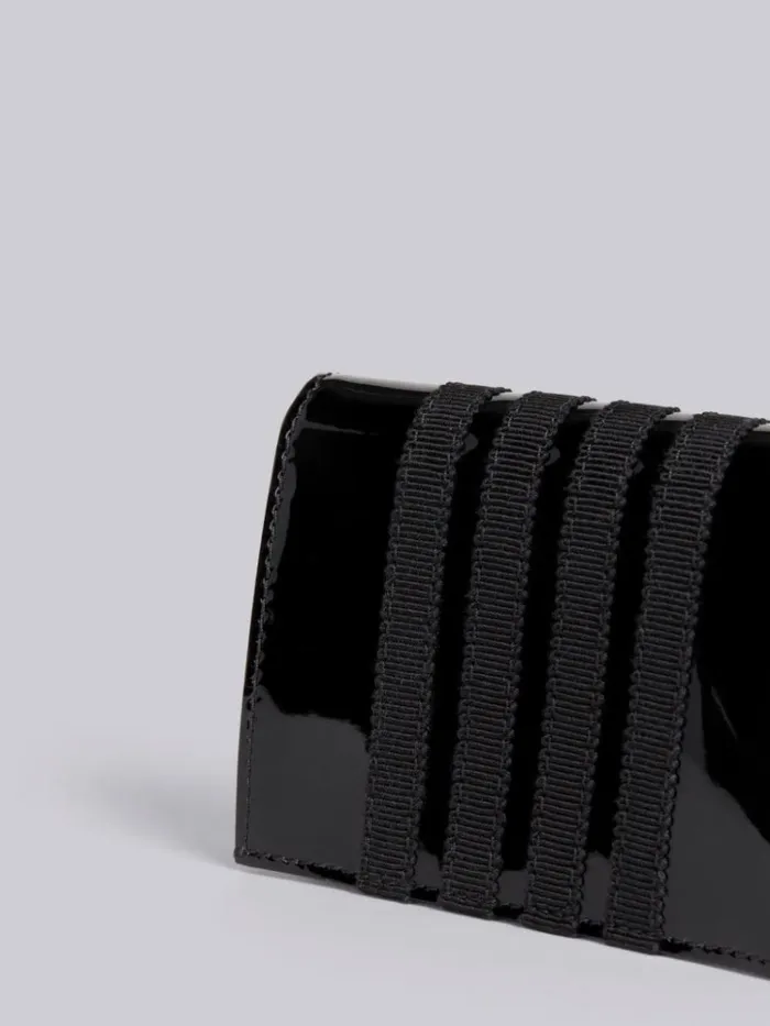 Soft Patent Leather Grosgrain 4bar Double Card Holder Black WomenMen Thom Browne Purses and Wallets
