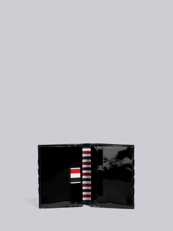 Soft Patent Leather Grosgrain 4bar Double Card Holder Black WomenMen Thom Browne Purses and Wallets