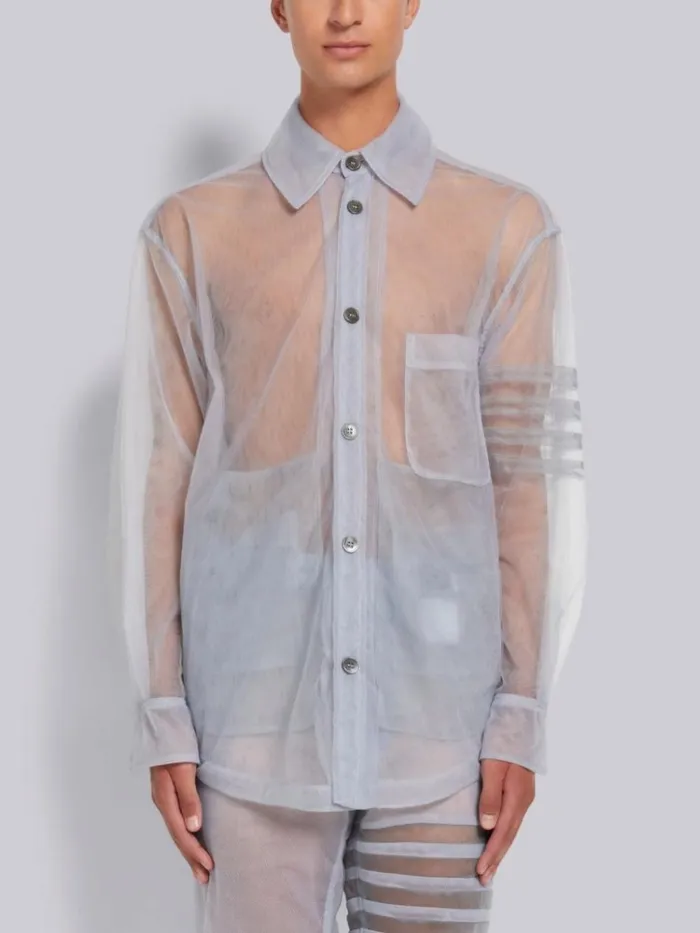 Soft Tulle 4bar Oversized Shirt Jacket Dark Grey Men Thom Browne Shirting