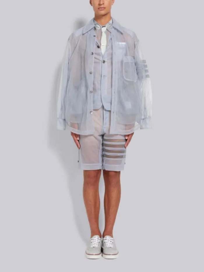 Soft Tulle 4bar Oversized Shirt Jacket Dark Grey Men Thom Browne Shirting