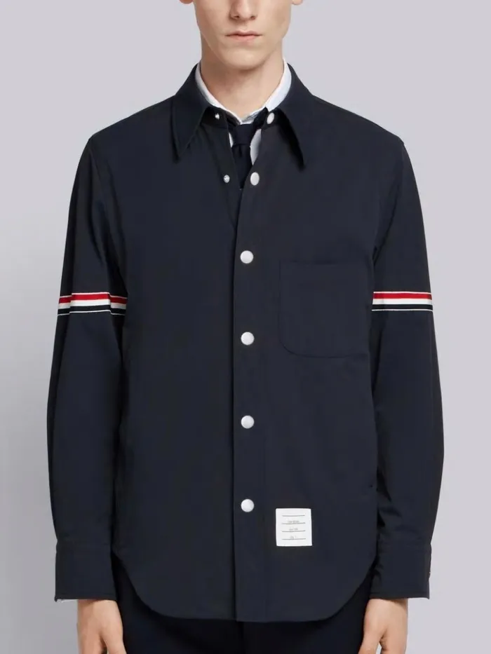 Solid Nylon Armband Shirt Jacket Navy Men Thom Browne Shirting