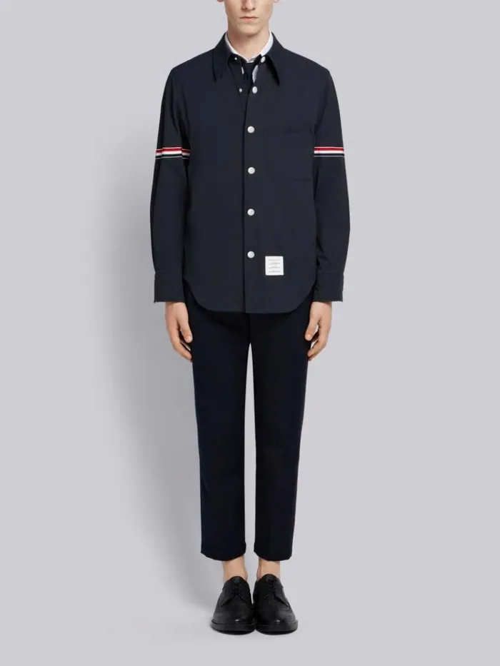 Solid Nylon Armband Shirt Jacket Navy Men Thom Browne Shirting