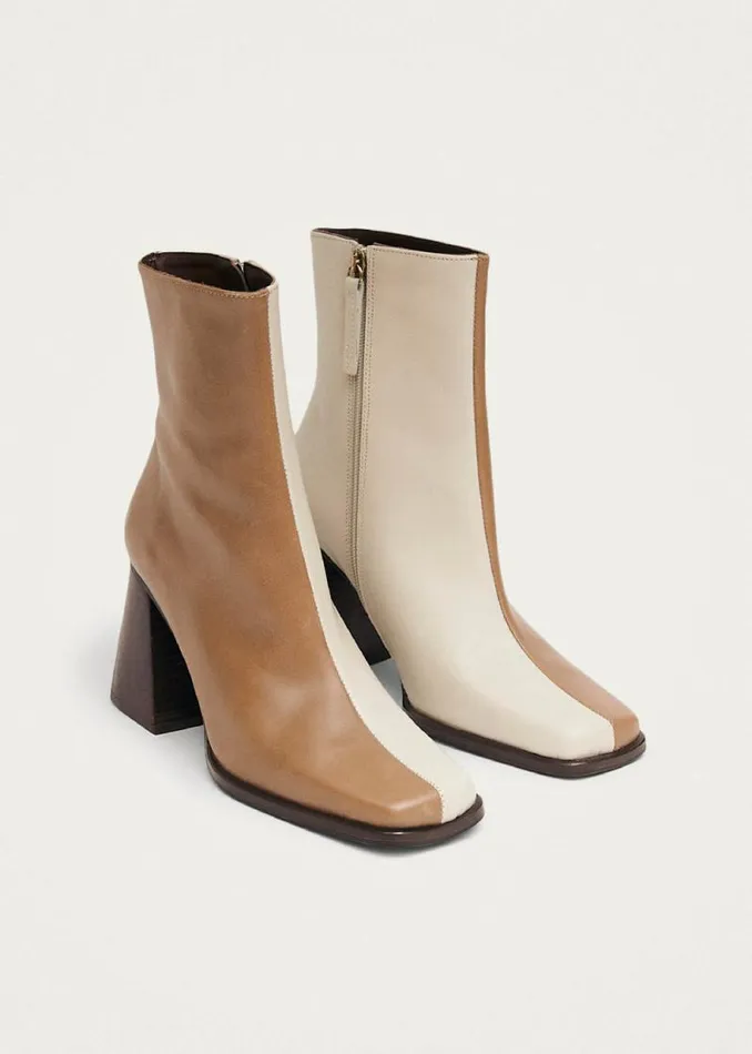 South Bicolor Camel Beige Leather Ankle Boots Women ALOHAS Boots