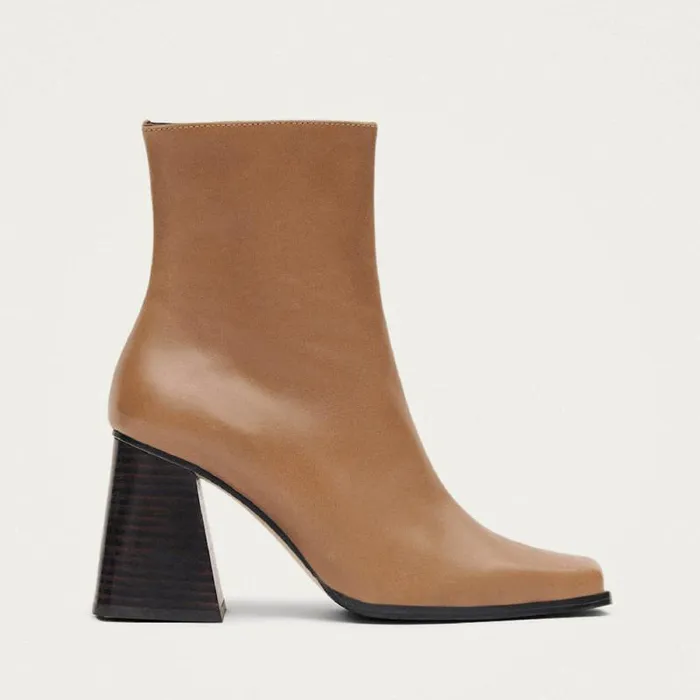 South Bicolor Camel Beige Leather Ankle Boots Women ALOHAS Boots