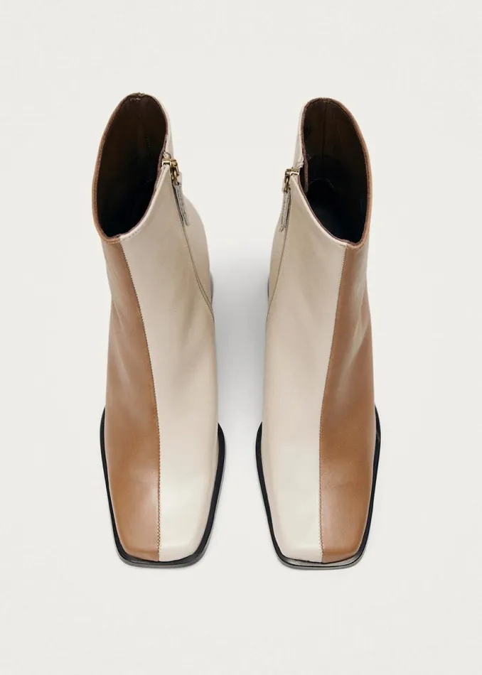South Bicolor Camel Beige Leather Ankle Boots Women ALOHAS Boots