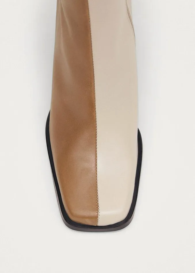 South Bicolor Camel Beige Leather Ankle Boots Women ALOHAS Boots