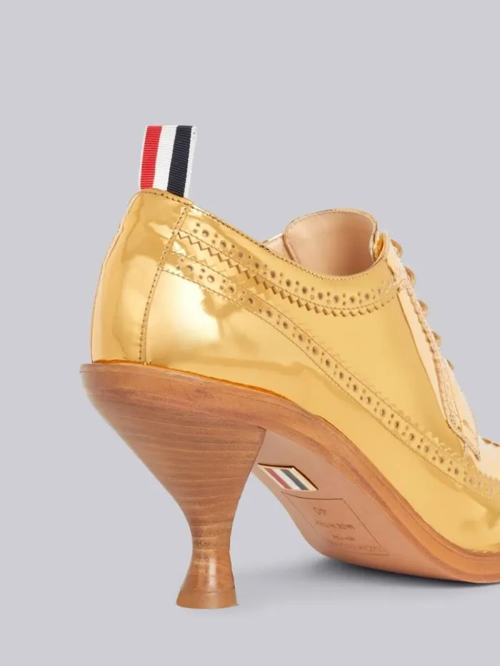 Specchio Calf Leather 75mm Curved Heel Longwing Brogue Gold Women Thom Browne Heels