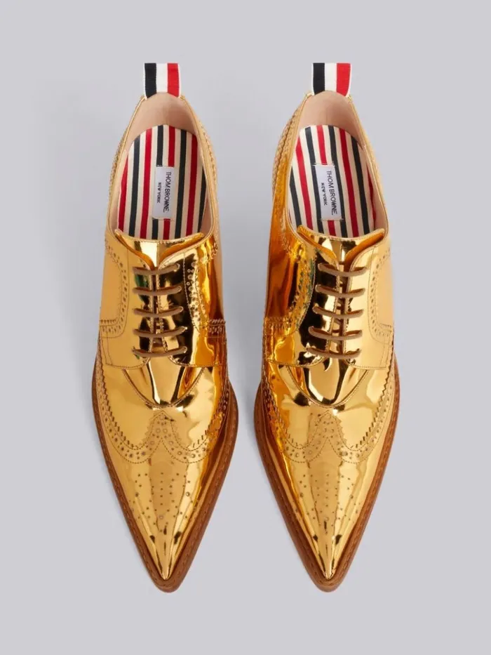 Specchio Calf Leather 75mm Curved Heel Longwing Brogue Gold Women Thom Browne Heels