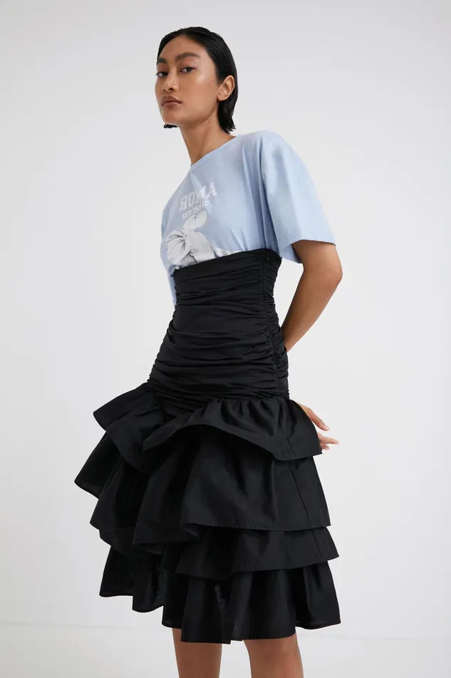 Stella Jean Ruffled Draped Skirt Women Desigual Skirts and Shorts