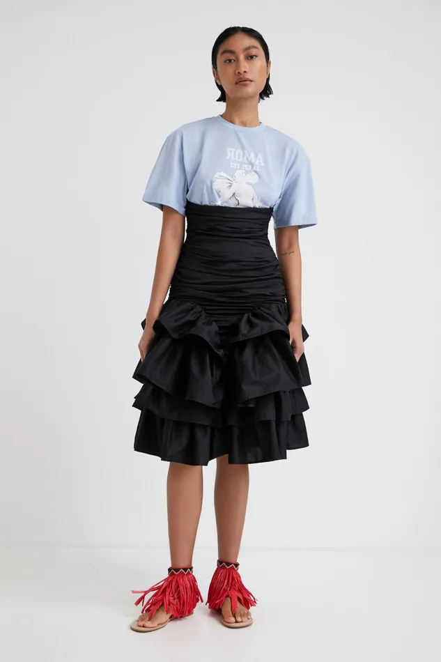 Stella Jean Ruffled Draped Skirt Women Desigual Skirts and Shorts