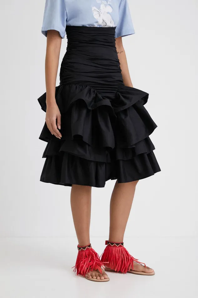 Stella Jean Ruffled Draped Skirt Women Desigual Skirts and Shorts