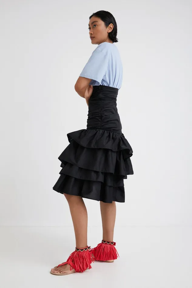 Stella Jean Ruffled Draped Skirt Women Desigual Skirts and Shorts