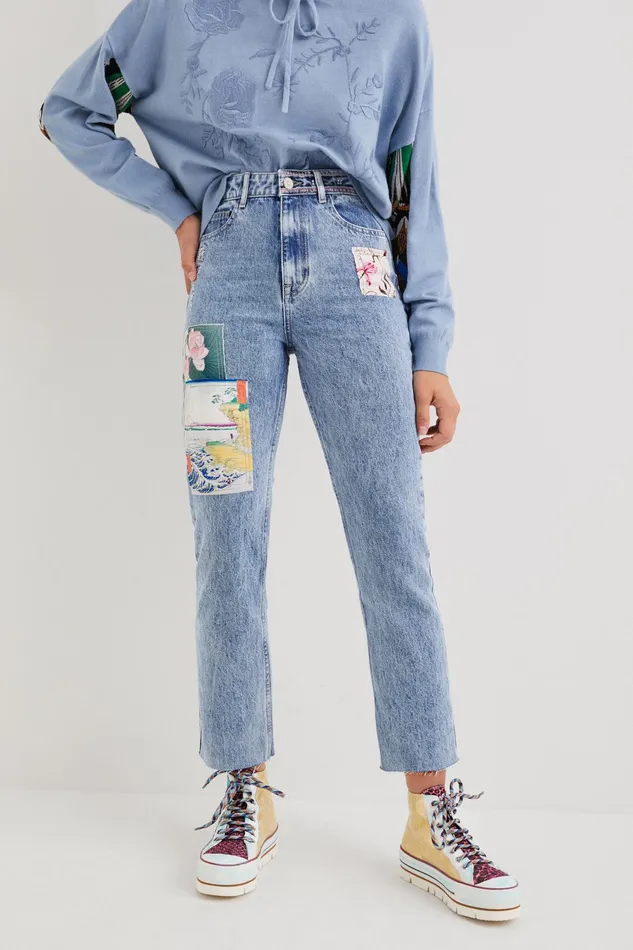 Straight Cropped Japanese Jeans Women Desigual Pants and Leggings