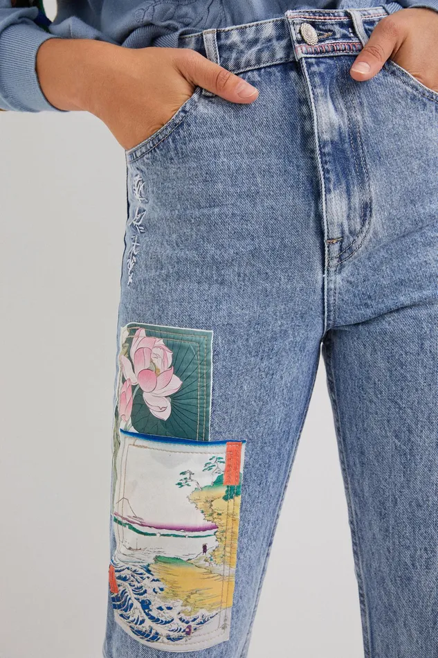 Straight Cropped Japanese Jeans Women Desigual Pants and Leggings