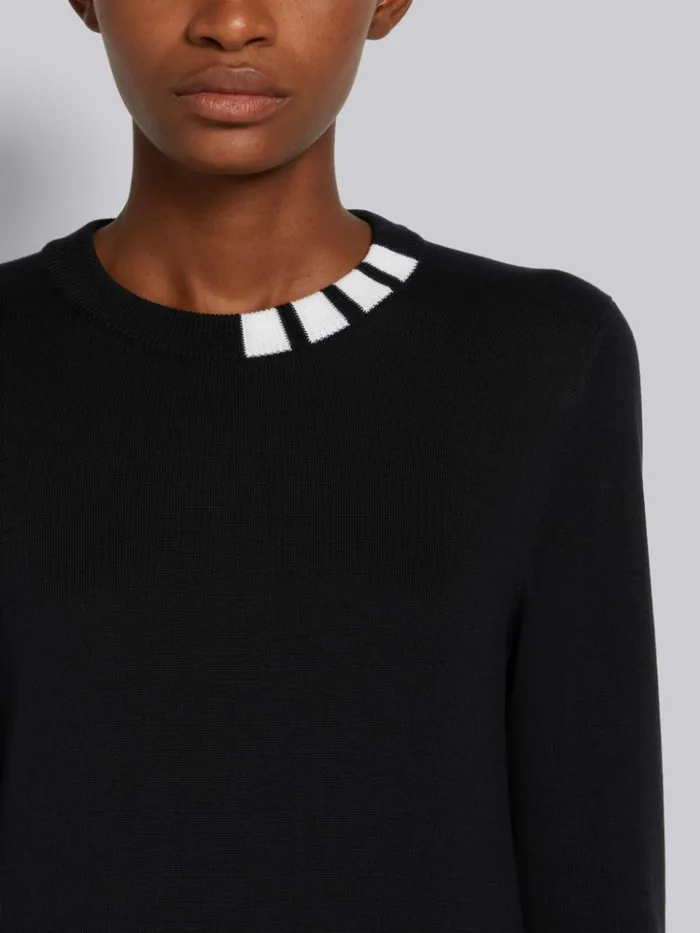 Stretch Silk Cotton Jersey 4bar Neckline 34 Sleeve Pullover Navy Women Thom Browne Tshirts and Polos