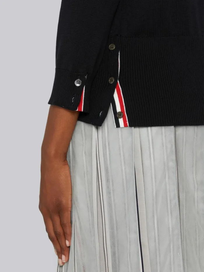 Stretch Silk Cotton Jersey 4bar Neckline 34 Sleeve Pullover Navy Women Thom Browne Tshirts and Polos