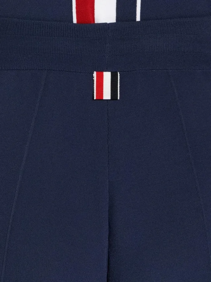 Stretch Viscose Intarsia Side Stripe Pintuck Midthigh Shorts Navy Women Thom Browne Sweats