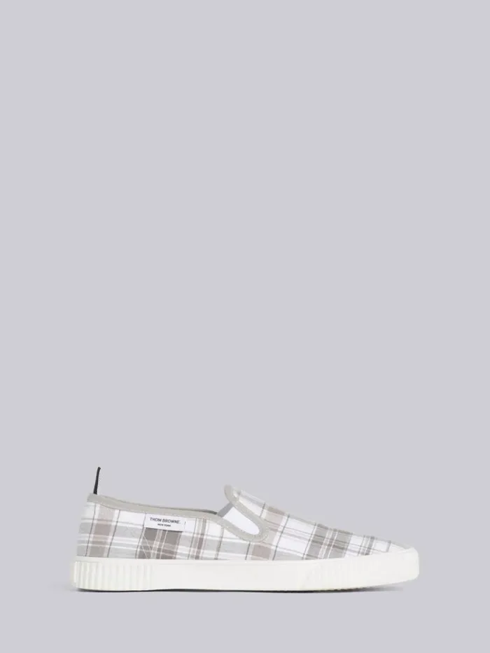 Stripe Plaid Vulcanized Sole Slip On Heritage Trainer Medium Grey Men Thom Browne Sneakers