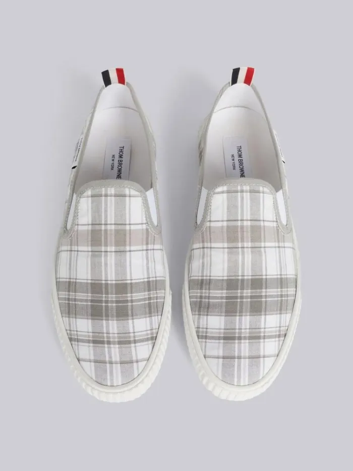 Stripe Plaid Vulcanized Sole Slip On Heritage Trainer Medium Grey Men Thom Browne Sneakers