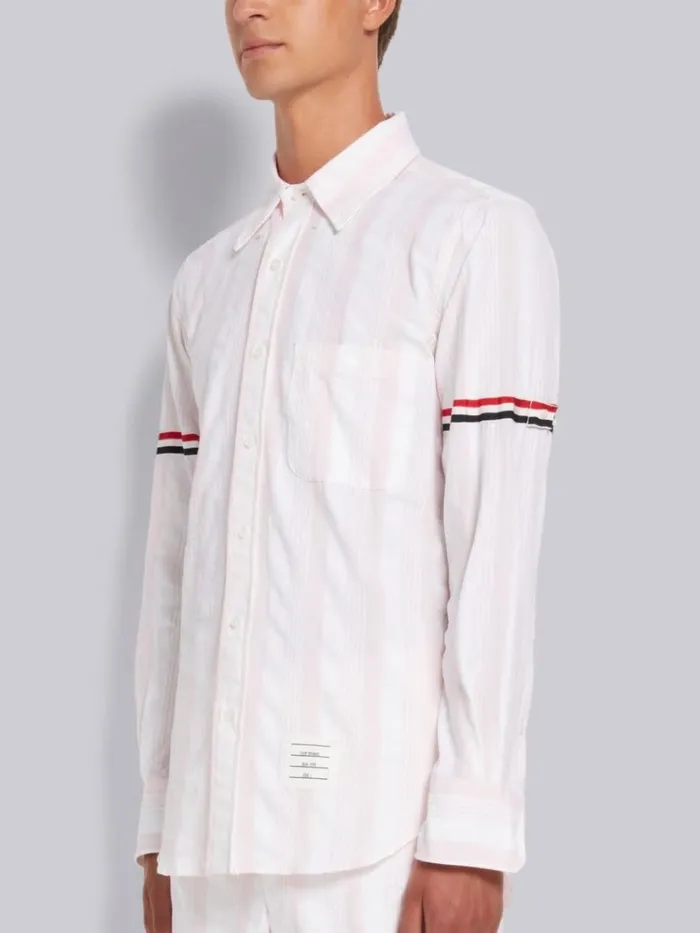 Stripe Seersucker Stripe Grosgrain Armband Straight Fit Shirt Light Pink Men Thom Browne Shirting