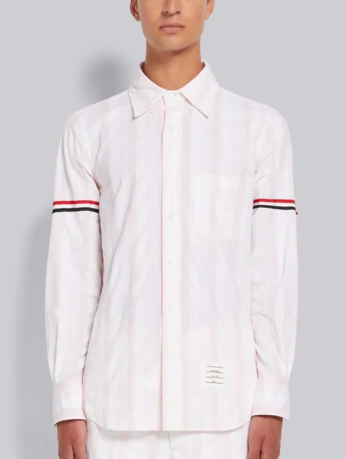 Stripe Seersucker Stripe Grosgrain Armband Straight Fit Shirt Light Pink Men Thom Browne Shirting