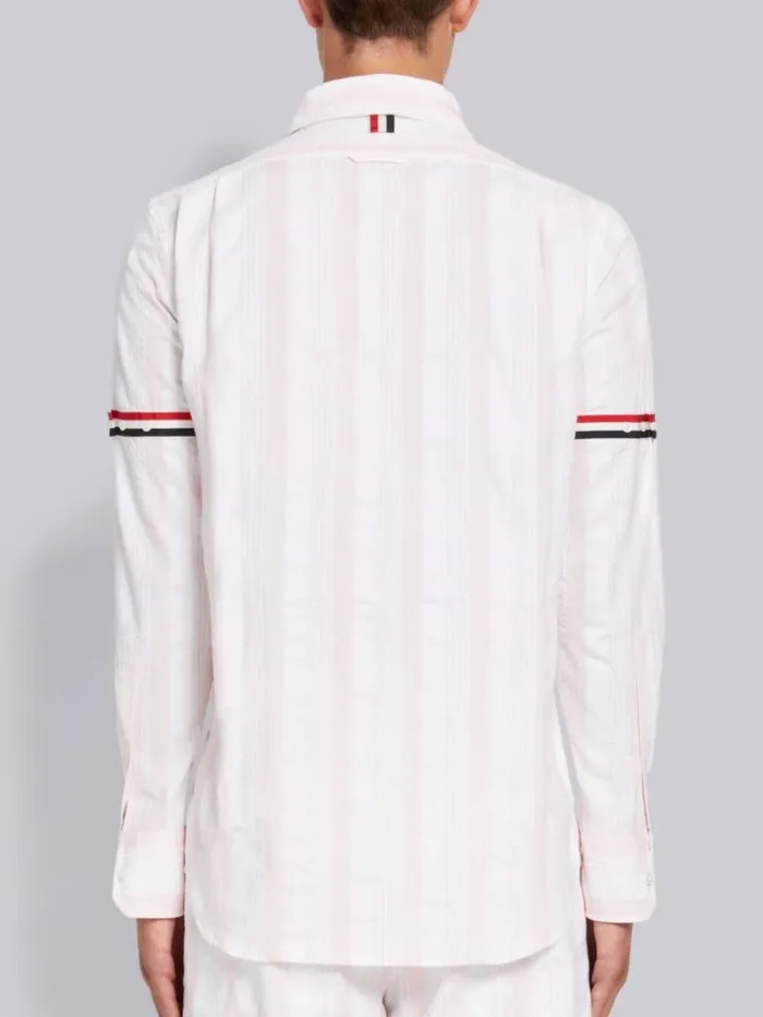 Stripe Seersucker Stripe Grosgrain Armband Straight Fit Shirt Light Pink Men Thom Browne Shirting