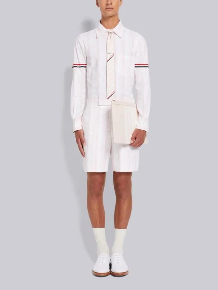 Stripe Seersucker Stripe Grosgrain Armband Straight Fit Shirt Light Pink Men Thom Browne Shirting
